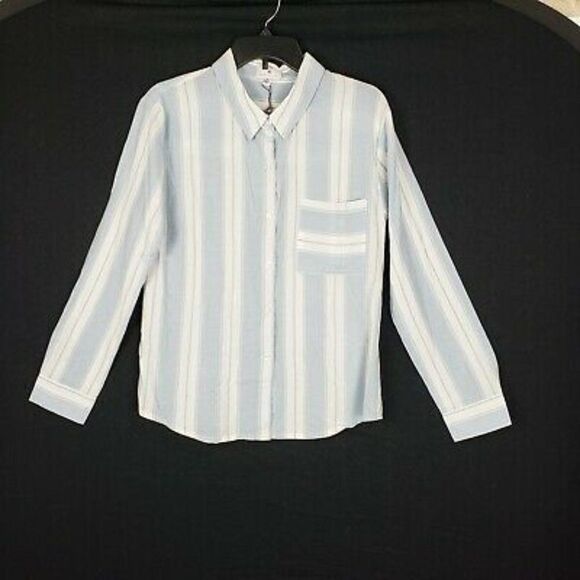 Socialite Striped Cotton Button Down Shirt size Large in Blue - Picture 3 of 14